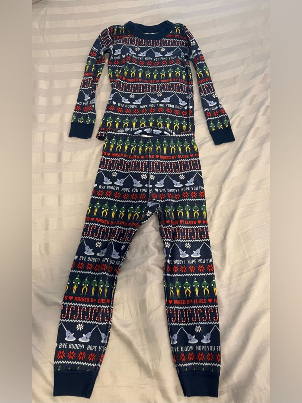 Hanna Andersson ELF movie Kids Navy Blue Holiday GOTS Pajama Set size 5 110cm
